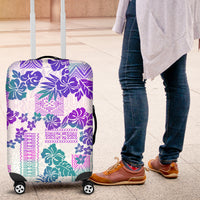 Vintage Hawaii Luggage Cover Hibiscus Tapa Tribal With Hawaiian Quilt Pattern Purple - Wonder Print Shop