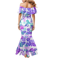 Vintage Hawaii Mermaid Dress Hibiscus Tapa Tribal With Hawaiian Quilt Pattern Purple - Wonder Print Shop