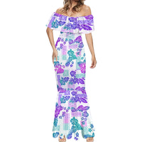 Vintage Hawaii Mermaid Dress Hibiscus Tapa Tribal With Hawaiian Quilt Pattern Purple - Wonder Print Shop