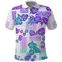 Vintage Hawaii Polo Shirt Hibiscus Tapa Tribal With Hawaiian Quilt Pattern Purple - Wonder Print Shop