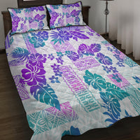 Vintage Hawaii Quilt Bed Set Hibiscus Tapa Tribal With Hawaiian Quilt Pattern Purple - Wonder Print Shop