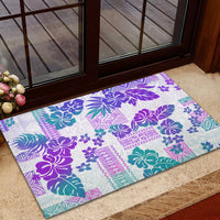 Vintage Hawaii Rubber Doormat Hibiscus Tapa Tribal With Hawaiian Quilt Pattern Purple - Wonder Print Shop