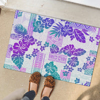 Vintage Hawaii Rubber Doormat Hibiscus Tapa Tribal With Hawaiian Quilt Pattern Purple - Wonder Print Shop