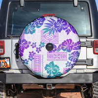 Vintage Hawaii Spare Tire Cover Hibiscus Tapa Tribal With Hawaiian Quilt Pattern Purple - Wonder Print Shop