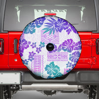 Vintage Hawaii Spare Tire Cover Hibiscus Tapa Tribal With Hawaiian Quilt Pattern Purple - Wonder Print Shop
