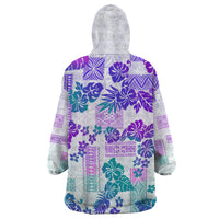 Vintage Hawaii Wearable Blanket Hoodie Hibiscus Tapa Tribal With Hawaiian Quilt Pattern Purple - Wonder Print Shop