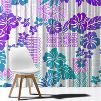 Vintage Hawaii Window Curtain Hibiscus Tapa Tribal With Hawaiian Quilt Pattern Purple - Wonder Print Shop