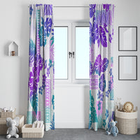 Vintage Hawaii Window Curtain Hibiscus Tapa Tribal With Hawaiian Quilt Pattern Purple - Wonder Print Shop