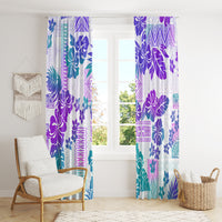 Vintage Hawaii Window Curtain Hibiscus Tapa Tribal With Hawaiian Quilt Pattern Purple - Wonder Print Shop