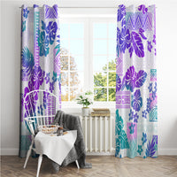 Vintage Hawaii Window Curtain Hibiscus Tapa Tribal With Hawaiian Quilt Pattern Purple - Wonder Print Shop