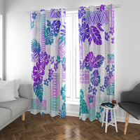 Vintage Hawaii Window Curtain Hibiscus Tapa Tribal With Hawaiian Quilt Pattern Purple - Wonder Print Shop