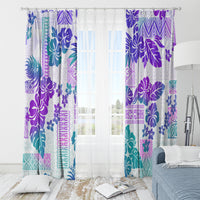 Vintage Hawaii Window Curtain Hibiscus Tapa Tribal With Hawaiian Quilt Pattern Purple - Wonder Print Shop