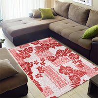 Vintage Hawaii Area Rug Hibiscus Tapa Tribal With Hawaiian Quilt Pattern Red LT9 - Wonder Print Shop