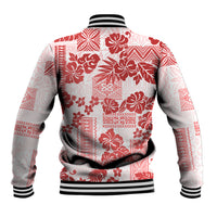 Vintage Hawaii Baseball Jacket Hibiscus Tapa Tribal With Hawaiian Quilt Pattern Red LT9 - Wonder Print Shop
