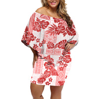 Vintage Hawaii Family Matching Off Shoulder Short Dress and Hawaiian Shirt Hibiscus Tapa Tribal With Hawaiian Quilt Pattern Red LT9 - Wonder Print Shop
