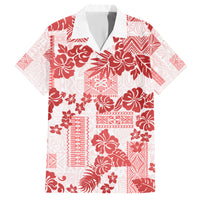 Vintage Hawaii Family Matching Short Sleeve Bodycon Dress and Hawaiian Shirt Hibiscus Tapa Tribal With Hawaiian Quilt Pattern Red - Wonder Print Shop
