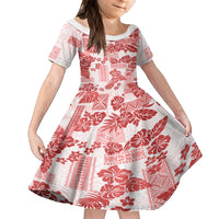 Vintage Hawaii Family Matching Tank Maxi Dress and Hawaiian Shirt Hibiscus Tapa Tribal With Hawaiian Quilt Pattern Red - Wonder Print Shop