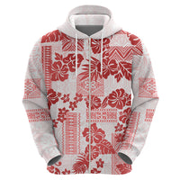 Vintage Hawaii Hoodie Hibiscus Tapa Tribal With Hawaiian Quilt Pattern Red - Wonder Print Shop