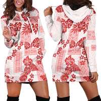 Vintage Hawaii Hoodie Dress Hibiscus Tapa Tribal With Hawaiian Quilt Pattern Red - Wonder Print Shop