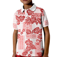Vintage Hawaii Kid Polo Shirt Hibiscus Tapa Tribal With Hawaiian Quilt Pattern Red - Wonder Print Shop