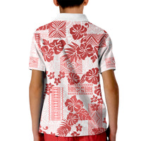Vintage Hawaii Kid Polo Shirt Hibiscus Tapa Tribal With Hawaiian Quilt Pattern Red - Wonder Print Shop