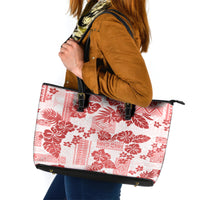 Vintage Hawaii Leather Tote Bag Hibiscus Tapa Tribal With Hawaiian Quilt Pattern Red - Wonder Print Shop