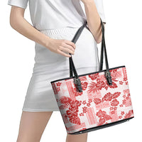 Vintage Hawaii Leather Tote Bag Hibiscus Tapa Tribal With Hawaiian Quilt Pattern Red - Wonder Print Shop