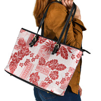 Vintage Hawaii Leather Tote Bag Hibiscus Tapa Tribal With Hawaiian Quilt Pattern Red - Wonder Print Shop