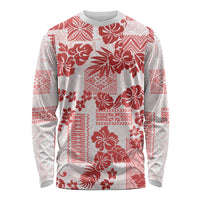 Vintage Hawaii Long Sleeve Shirt Hibiscus Tapa Tribal With Hawaiian Quilt Pattern Red - Wonder Print Shop