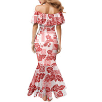 Vintage Hawaii Mermaid Dress Hibiscus Tapa Tribal With Hawaiian Quilt Pattern Red - Wonder Print Shop