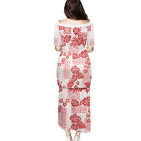 Vintage Hawaii Puletasi Hibiscus Tapa Tribal With Hawaiian Quilt Pattern Red - Wonder Print Shop