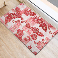 Vintage Hawaii Rubber Doormat Hibiscus Tapa Tribal With Hawaiian Quilt Pattern Red - Wonder Print Shop