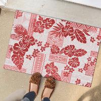 Vintage Hawaii Rubber Doormat Hibiscus Tapa Tribal With Hawaiian Quilt Pattern Red - Wonder Print Shop