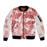 Vintage Hawaii Sleeve Zip Bomber Jacket Hibiscus Tapa Tribal With Hawaiian Quilt Pattern Red - Wonder Print Shop