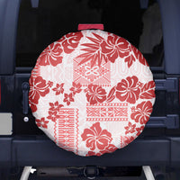 Vintage Hawaii Spare Tire Cover Hibiscus Tapa Tribal With Hawaiian Quilt Pattern Red - Wonder Print Shop