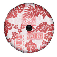 Vintage Hawaii Spare Tire Cover Hibiscus Tapa Tribal With Hawaiian Quilt Pattern Red - Wonder Print Shop
