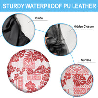 Vintage Hawaii Spare Tire Cover Hibiscus Tapa Tribal With Hawaiian Quilt Pattern Red - Wonder Print Shop