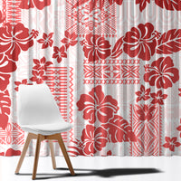 Vintage Hawaii Window Curtain Hibiscus Tapa Tribal With Hawaiian Quilt Pattern Red - Wonder Print Shop