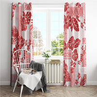 Vintage Hawaii Window Curtain Hibiscus Tapa Tribal With Hawaiian Quilt Pattern Red - Wonder Print Shop
