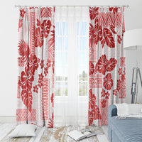 Vintage Hawaii Window Curtain Hibiscus Tapa Tribal With Hawaiian Quilt Pattern Red - Wonder Print Shop