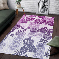 Vintage Hawaii Area Rug Hibiscus Tapa Tribal With Hawaiian Quilt Pattern Violet LT9 - Wonder Print Shop