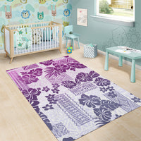 Vintage Hawaii Area Rug Hibiscus Tapa Tribal With Hawaiian Quilt Pattern Violet LT9 - Wonder Print Shop