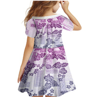 Vintage Hawaii Family Matching Mermaid Dress and Hawaiian Shirt Hibiscus Tapa Tribal With Hawaiian Quilt Pattern Violet LT9 - Wonder Print Shop