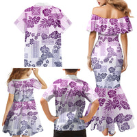 Vintage Hawaii Family Matching Mermaid Dress and Hawaiian Shirt Hibiscus Tapa Tribal With Hawaiian Quilt Pattern Violet LT9 - Wonder Print Shop