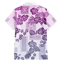 Vintage Hawaii Family Matching Off Shoulder Long Sleeve Dress and Hawaiian Shirt Hibiscus Tapa Tribal With Hawaiian Quilt Pattern Violet - Wonder Print Shop