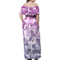 Vintage Hawaii Family Matching Off Shoulder Maxi Dress and Hawaiian Shirt Hibiscus Tapa Tribal With Hawaiian Quilt Pattern Violet LT9 - Wonder Print Shop
