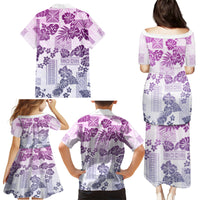 Vintage Hawaii Family Matching Puletasi Dress and Hawaiian Shirt Hibiscus Tapa Tribal With Hawaiian Quilt Pattern Violet - Wonder Print Shop