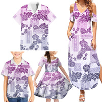 Vintage Hawaii Family Matching Summer Maxi Dress and Hawaiian Shirt Hibiscus Tapa Tribal With Hawaiian Quilt Pattern Violet - Wonder Print Shop