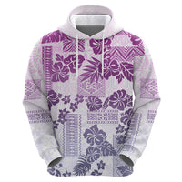 Vintage Hawaii Hoodie Hibiscus Tapa Tribal With Hawaiian Quilt Pattern Violet - Wonder Print Shop