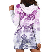 Vintage Hawaii Hoodie Dress Hibiscus Tapa Tribal With Hawaiian Quilt Pattern Violet - Wonder Print Shop